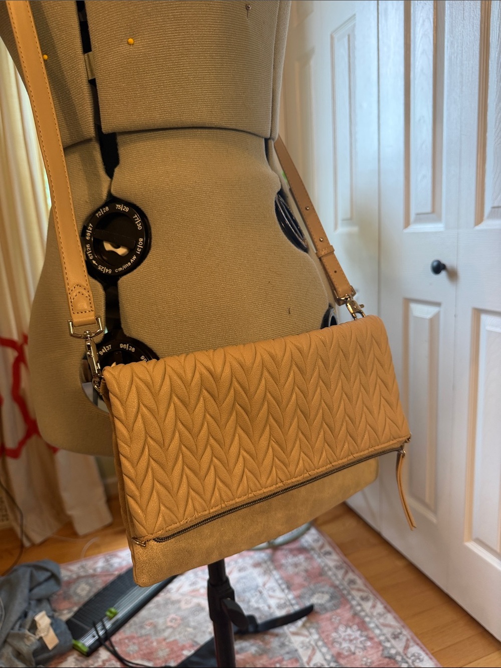 Stella & Dot Quilted Chevron Crossbody in Camel Tan